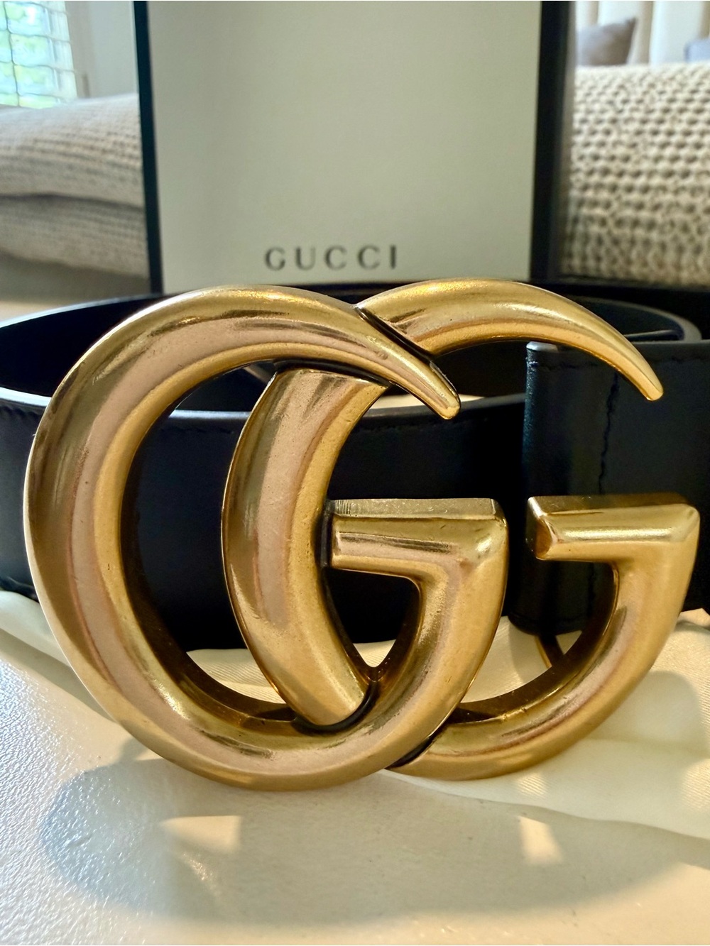 Gucci GG Marmont Black Leather Belt Double G Buckle Size 90 - Picture 4 of 7